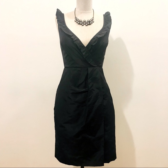 J. Crew black silk taffetas ruffled neckline sundress. Size 00. EUC - Picture 1 of 11